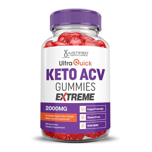 Justified Laboratories Ultra Quick Keto ACV Gummies Extreme (2000 mg) - 60 Count - Formulated with Apple Cider Vinegar, Folate & Vitamin B12 - Non-GMO, Vegan, Gluten Free - 30 Servings