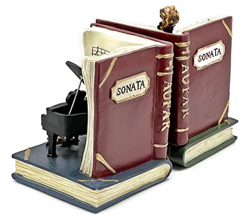 Bellaa 43235-43747 20430 Decorative Bookend Music Lover Vintage Antiques Book Ends Acoustic Violin Musical Notes Piano Luxury Bookshelf Decor Tabletop Shelves Nonskid Heavy Duty Stoppers thumb #6
