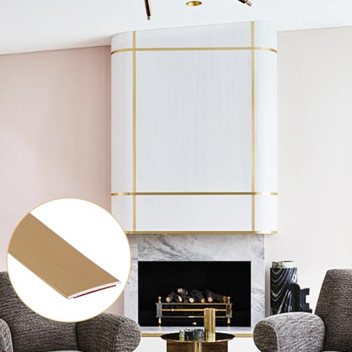 Soengsau Brushed Gold Finish Molding Trim, 393.6\" L x 0.4\" W Peel and Stick Decoration Strip for Ceiling, Wall, Tile Edge, Furniture Cabinet, Mirror