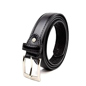 Woodland Leathers Men’s Leather Lined Belt, Classic Black And White Belts For Men, 1″ Wide Mens Trouser Belt with silver buckle and adjustable belt size