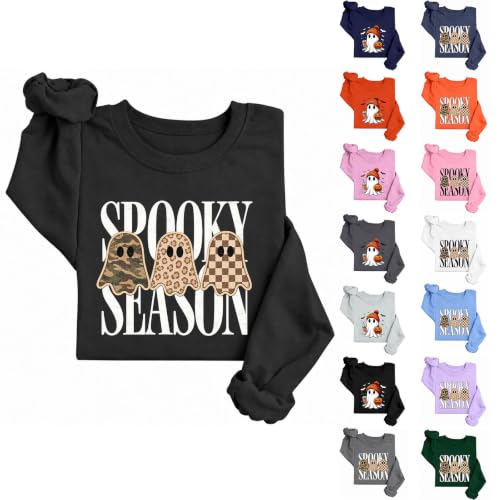 Halloween Sweatshirts for Women Camo Leopard Ghost Spooky Season Sweatshirt - image 1
