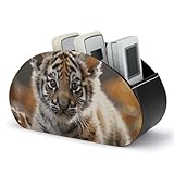 peiyeety Niedliche Fernbedienungsbox mit Tigermotiv, 5 Fächern, aus PU-Leder, multifunktional, für Schreibtisch, Zuhause oder Nachttisch.
