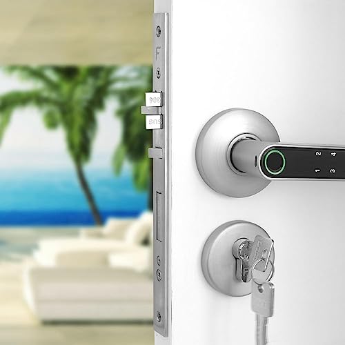 Fechadura com Biometria Bluetooth, Aplicativo, *Acesso Remoto, Aço Escovado, FBE01GR, Fortezza