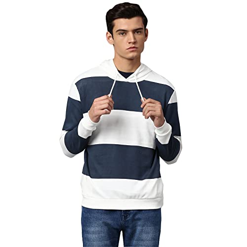 Image of Dennis Lingo Men's Cotton Blend Full Sleeves Color Block Hooded Sweatshirt - Regular-Fit and Lightweight, Casual Winterwear for Men