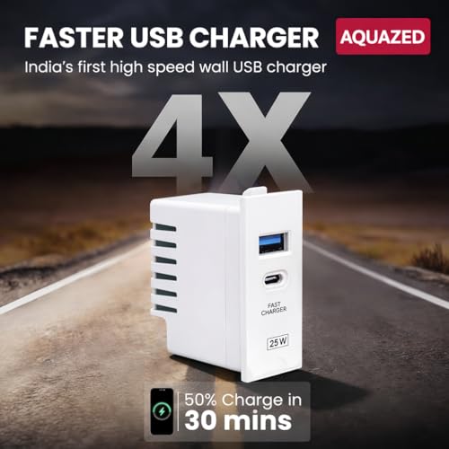 Image of USB Charger Socket Modular Roma Model Super Fast Charger Dual Port USB and Type C 25 Watt for Switch Board QC PD 3.0 for All Android and Apple Devices (Roma Model 25 watt 1 pcs)