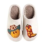 Wang Damai Cowboy Cowgirl Hat Slippers For Women Men Smile Face Slipper Plush Comfy Retro Preppy Slippers Warm Fuzzy House Shoes Cowboy 42-43