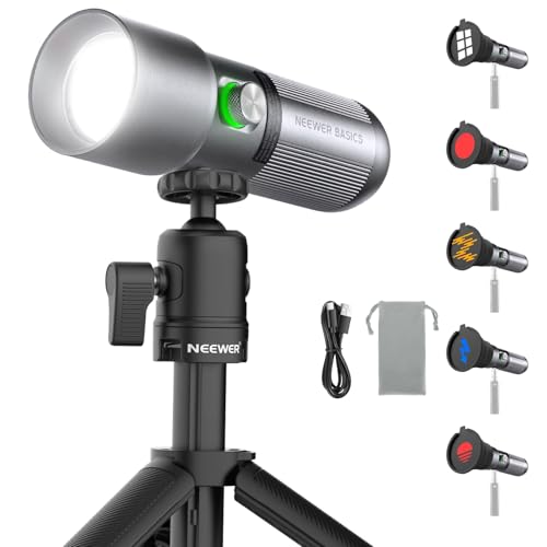 NEEWER BASICS RGB Photography Flashlight with Desk Tripod Stand/4 Colors/20 Gobo Filters/7500mAh, 10W 6300K CRI95+ Portable LED Spotlight Ambient Sunset Light for Video Recording Studio Lighting, FL10