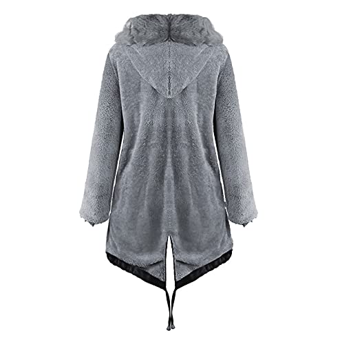 Jackets For Women Long Sleeve Winter Warm Lapel Furry Faux Coat Windproof Thick Fleece Overcoat Outerwear With Pockets Gray #TOP4