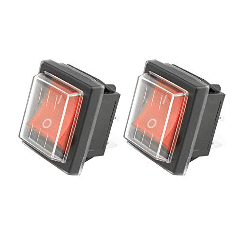 Futheda Interruptor de motor universal para aspiradora industrial, 2 unidades, interruptor basculante DPST, 4 terminales, luz roja, 16 A, 250 VAC, con cubierta impermeable