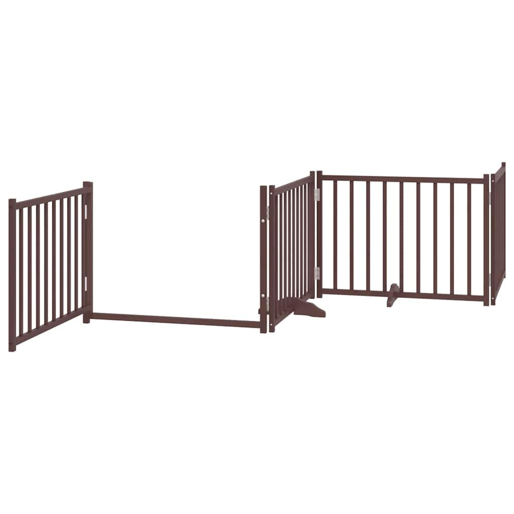 Puerta para perros de madera de álamo marrón, 480 cm de largo, plegable y de pie con puerta, ideal como barrera, protección y seguridad para cachorros y perros pequeños en interiores y