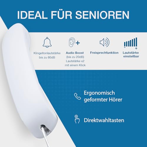 ALCATEL TMAX 10 - Schurgebundenes Festnetztelefon für Senioren - Große Tasten - Freisprechfunktion - Visuelle Anzeige für eingehende Anrufe - Tasten mit Fotos - Hörgerätekompatibel - Weiß