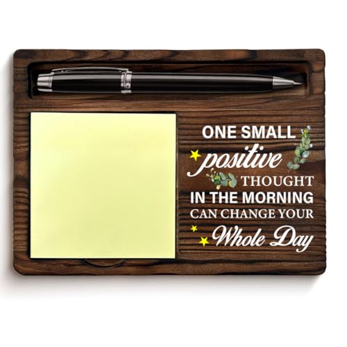 Motivational Gifts for Women Men Coworker, Inspirational Sticky Note Holder One Small Positive Thought in the Morning Can Change Your Whole Day Post it Note Dispenser for Office Home Desk Decor
