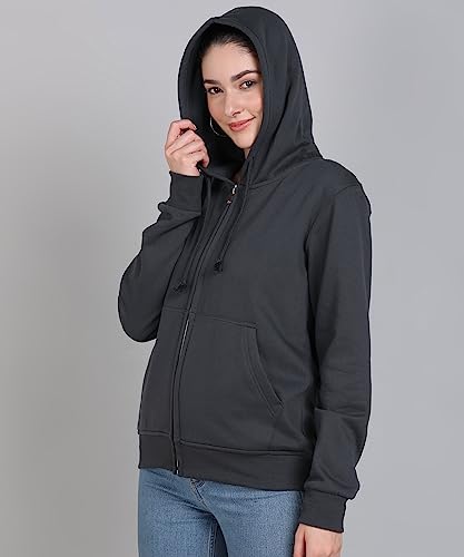 Image of Alan Jones Clothing Women's Solid Zipper Hooded Sweatshirt | Front Zip, Ribbed Hem, Lined Hood, Casual Winter Wear