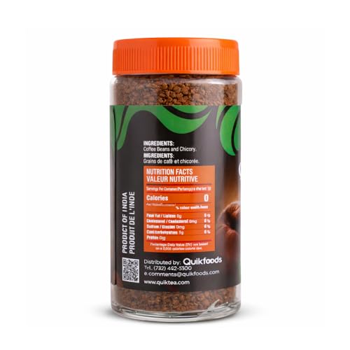 Image of QuikCafe Premium Instant Coffee 100g - Agglomerated, Arabica Coffee and Chicory Coffee blend from the majestic hills of Coonoor | Rich aroma, All Natural Ingredients, Preservative-Free 3.52 oz of Perfection