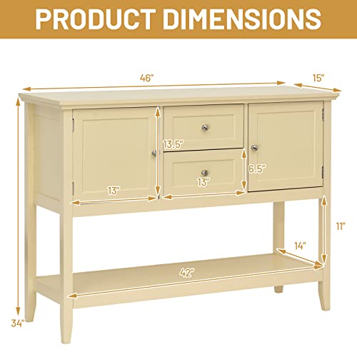 Costway Buffet Sideboard, With 2 Wood Storage Drawers & Open Shelf, Console Table For Living Room Kitchen Dining Room Furniture (Beige) #TOP2