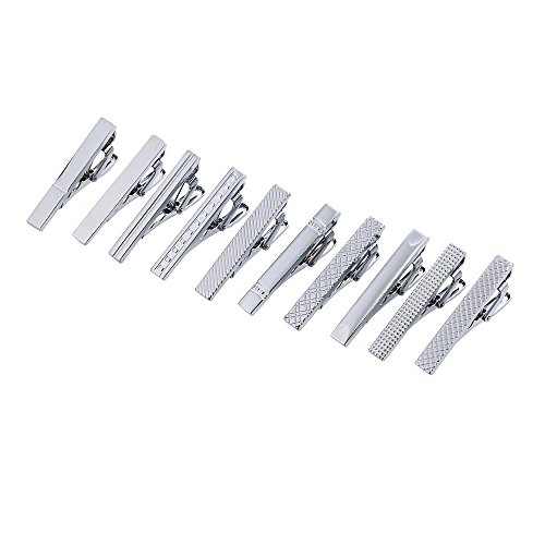 Anotherkiss Mens Skinny Tie Clip Set Fashion Jewelry, 10 Pieces Of Silver Tone, 1.57 Inches #TOP1