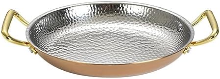 Hammered Polished Stainless Steel Paella Pan with Dual Handle - 10 Sizes Frying Pan Skillet Servings Plate Ideal for Cooking Outdoors, Cook Your Own Valencian Paella(Silver,16cm)