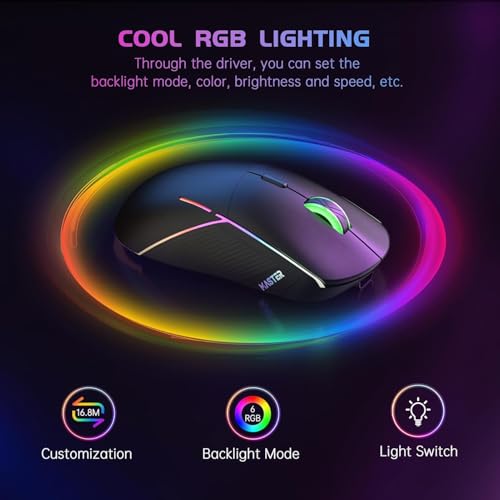 ffj wireless gaming mouse 24000 dpi tri-mode 24gusb-cbluetooth 53 gaming mouse wireless rgb programmable mouse gamer 75hrs battery life rechargeable gaming mice for pc mac ps5 xbox - black