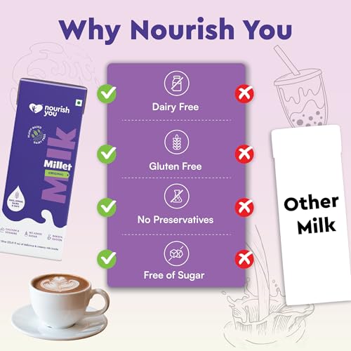 Image of Nourish You Plant Based Millet Mlk with goodness of Ragi, Jowar, Bajra & Oats |Lactose Free | Soy free| Dairy Free | Preservatives free | Healthy Creamy Mlk | No-added sugar | 1 L
