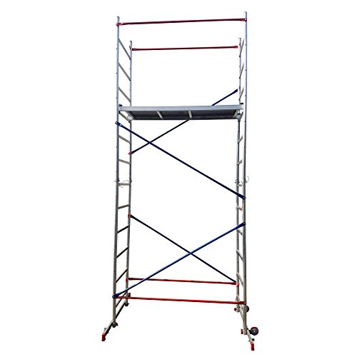 Aluminium Scaffold/Scaffolding Tower/Towers DIY Home Master 5m Working Height Massive 150kg Duty Rating with Free Colour Coded Braces and Fully Welded Frames - Brand New UK Design