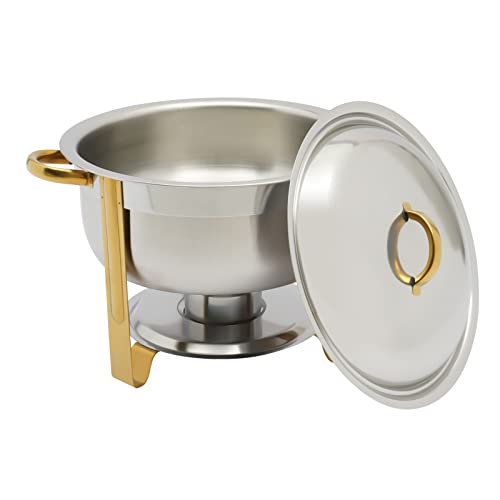 HuKaiL 5L Edelstahl Warmhaltebehälter, Rund Speisewärmer Chafing Dish mit Ständer, Warmhaltegerät Buffetwärmer mit 10kg Tragfähigkeit für Cafeterias, Hotel, Schulkantinen, Bankette, 42 * 32cm, Gold – Bild 6