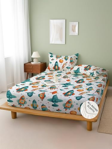 Image of Weave & Decor Cartoon Bedsheet for King Size Bed 78x78x8 Inches, Super King Size, with 2 Pillow Covers 20x30 Inches.