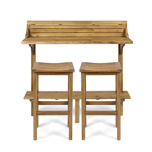 Christopher Knight Home Caribbean Outdoor Acacia Wood Balcony Bar Set, 3-Pcs Set, Natural Stained