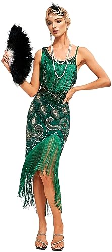 Peacock-inspired 1920s Gatsby Beaded Flapper Sling Dress Womens Vintage Cocktail Dress W/Complete Accessories Set3