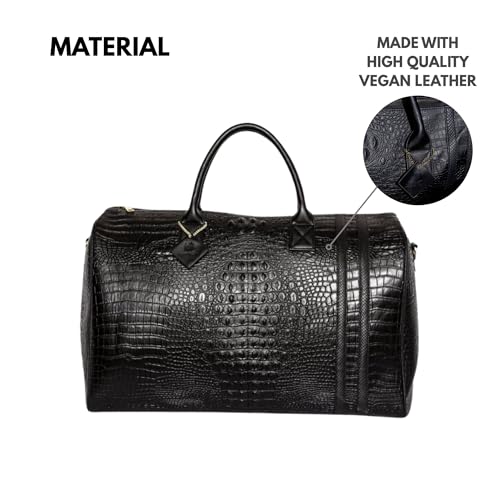 Tote&Carry Apollo 2 Duffle Bag for Travel Women & Men, TSA Approved Carry On Duffel Bag, Premium Vegan Leather w/Gold Hardware, Durable Weekender Luggage for All-Purpose Use (Black, XL)2