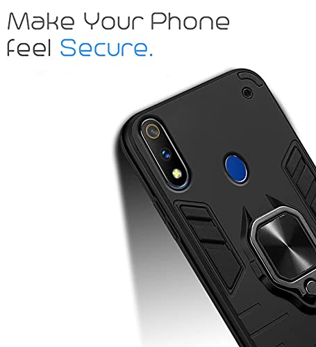 Image of Pikkme D5 Tough Armor Bumper Back Cover Case for Realme 3 Pro |Ring Holder & Kickstand in-Built (Black)