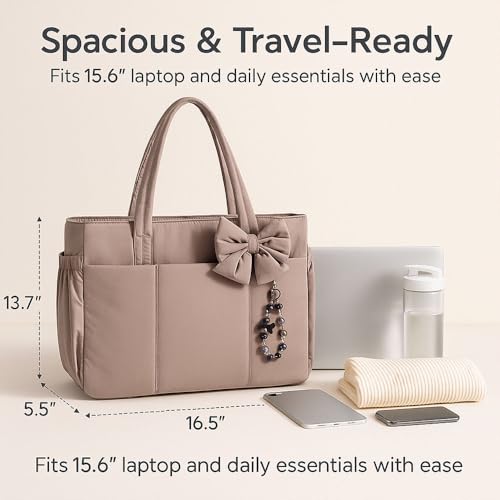 Crush Bow Tote Bag, 26L Large Lightweight Tote with Pockets, Commuter Travel Shoulder Bag for Women, Foldable Work3