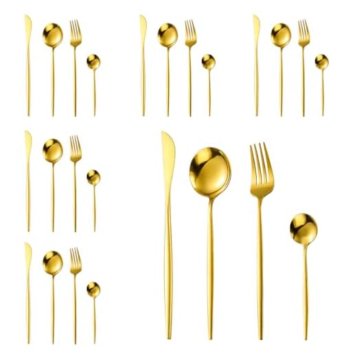 Aço Inox com Ouro 24 Peças Com Colher Facas Garfo