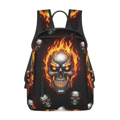 Lightweight Backpack for College Travel Work, Stylish and Practical for Men and Women, Cool Fire Flaming Skull Daypack Rucksack