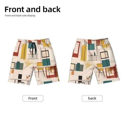 Mid Century Modern Youth Beach Pants, Soft and Breathable, with Drawstring Waist, Suitable for Sports and Leisure.2