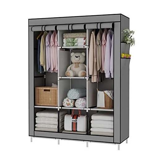 UDEAR Armario de Tela Plegable Ropa Organizador Closet portátil Guardarropa Gris