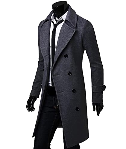 Image of SOMTHRON Men's Casual Trench Coat Slim Fit Notched Collar Long Jacket Business Overcoat Double Breasted Pea Coat