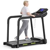 Walking Pad Laufband für Senioren klappbar mit Handlauf, 135 kg Belastbarkeit, leises Fitnessgerät für Zuhause, Home-Office & Balance-Training, großes LED-Display