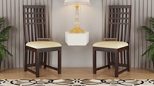 Image of Kuber Wooden Dining Chairs Set of 2 for Kitchen & Dining Room, Chairs with Cushion, Two Seats, Solid Sheesham Wood, Walnut Finish