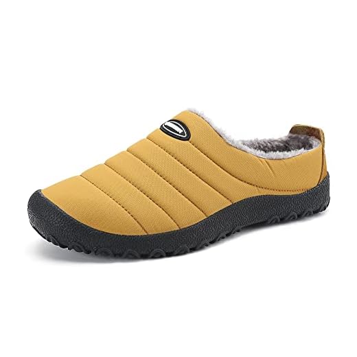 Gaatpot Unisex Adulto Invierno Zapatillas de Casa Antideslizantes Cálido Fluff Pantuflas Zapatos de Casa Interior Suave Algodón Zapatilla Amarillo 45EU