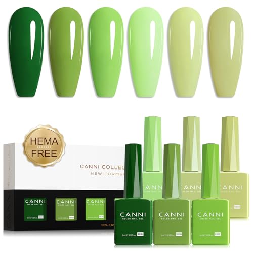 CANNI Green Gel Nail Polish Set – 6 Colors (Olive, Evergreen, Sage, Mint, Light Green), 9ML Soak Off UV LED Gel Nail Kit for Spring Nail Art & DIY Manicure