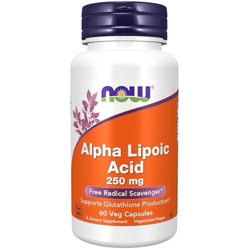 NOW Foods Supplements Alpha Lipoic Acid 250 mg Supports Glutathione Production* Free Radical Scavenger* 60 Veg Capsules