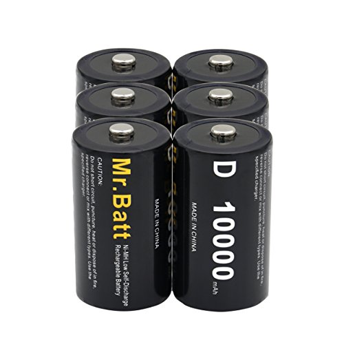 Mr.Batt NiMH Rechargeable D Batteries Low Self Discharge, 10000mAh (6 Pack)