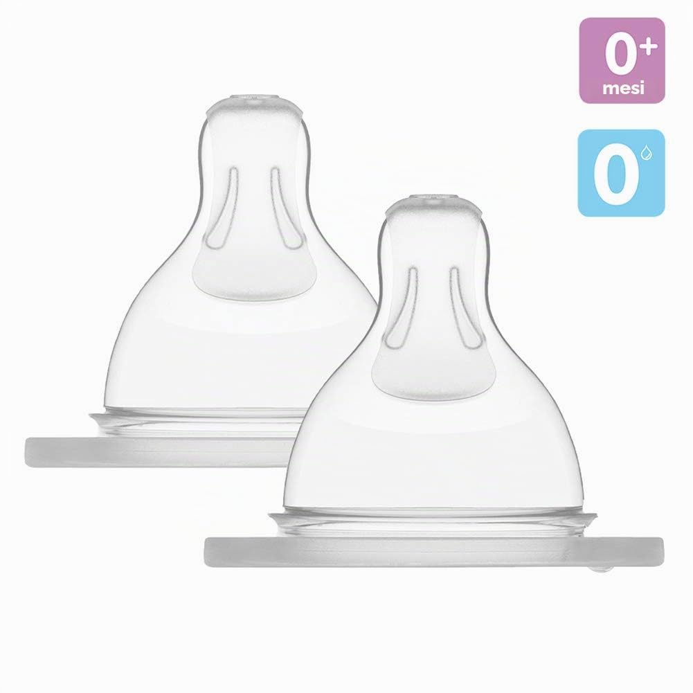 MAM, Tettarelle a flusso extra lento, misura 0, adatte per neonati, in silicone SkinSoft, per biberon, adatte a tutte le bottiglie MAM e per l'alimentazione del bambino, confezione da 2