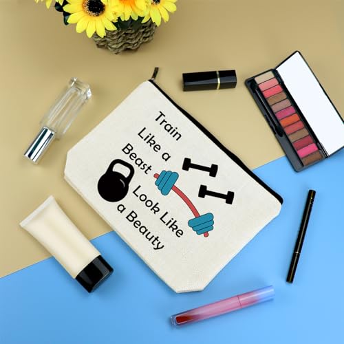 Fitness Gift for Women Makeup Bag Fitness Lovers Instructor Gifts Cosmetic Bag Inspirational Gifts for Friend Gym Trainer Appreciation Gift Dumbbell Bodybuilding Gym Workout Present Makeup Pouch - Image 2