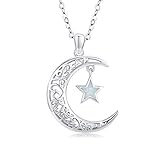 TRISHULA Moon Necklace for Women, 925 Sterling Silver Crescent Star Pendant with Opal Star Sparkling