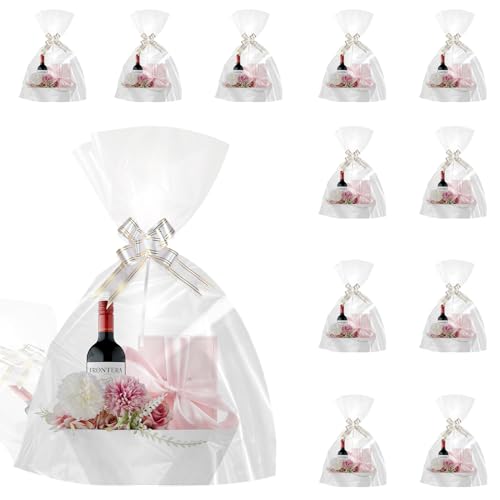 Panier cadeau en kraft pour emballage de fête avec nœuds et sacs en vrac