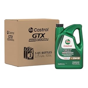 Castrol GTX High Mileage 20W-50 Synthetic Blend Motor Oil, 5 Quarts, Pack of 3