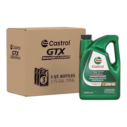 Castrol GTX High Mileage 20W-50 Synthetic Blend Motor Oil, 5 Quarts, Pack of 3