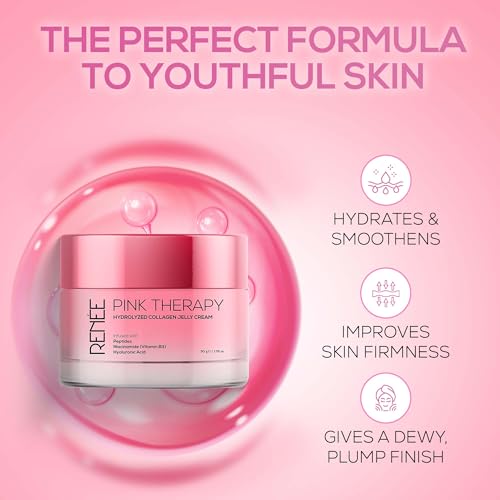 Image of RENEE Pink Therapy Hydrolyzed Collagen Overnight Sleep Jelly Mask | Hydrates, Repairs, Smoothens & Plumps Skin | Peptides, Niacinamide & Hydrolyzed Collagen Enriched | 50 gm