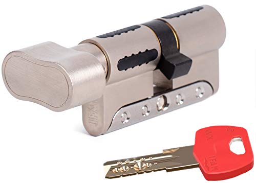 IFAM WX1000 Bombin de Seguridad 30x30 Color Niquel CON POMO Cilindro Bombillo Reforzado DOBLE EMBRAGUE Antirotura Antibumping Antitaladro Leva Antiextracción Cerradura para Puerta 5 Llaves y Tarjeta